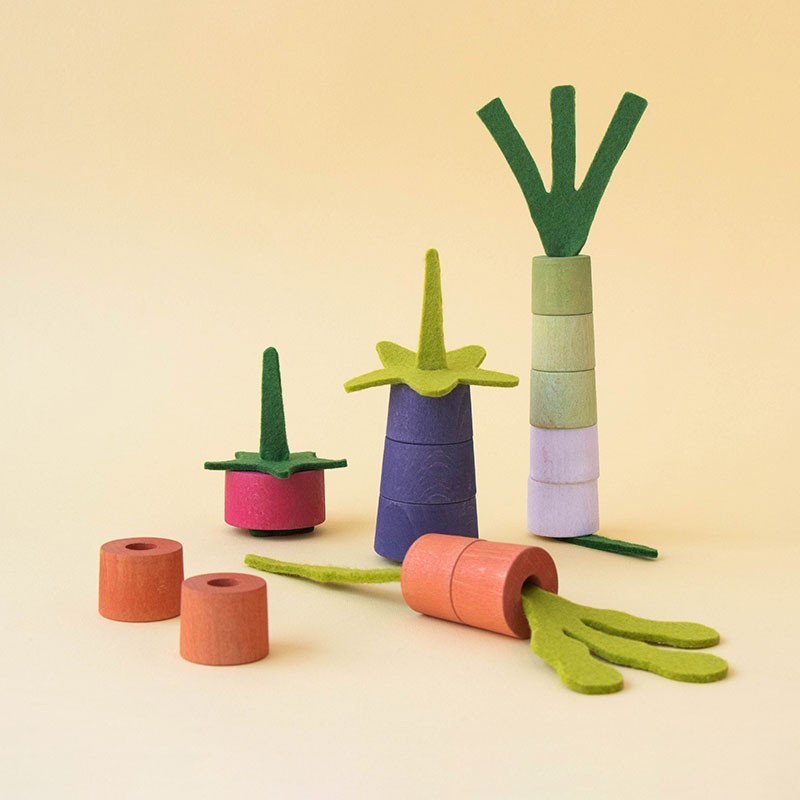 wooden vegetable threading toy